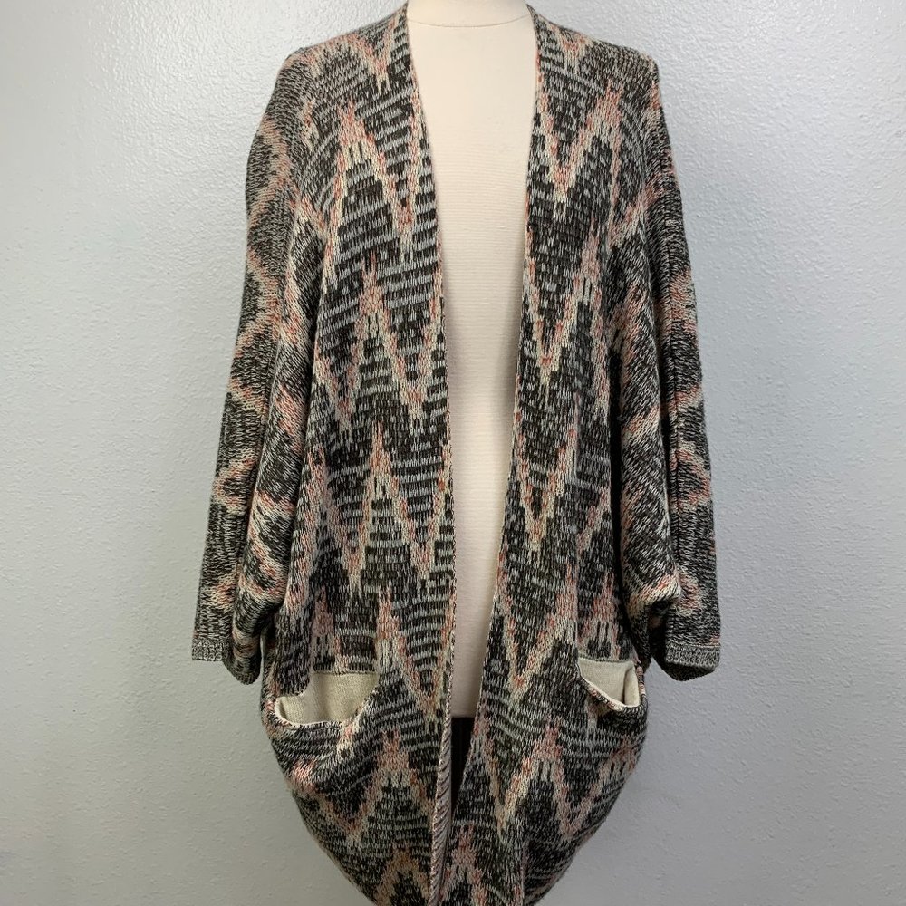 Ariat Western Wool Sweater Open‎ Front Lagenlook Cardigan Colorful Knit